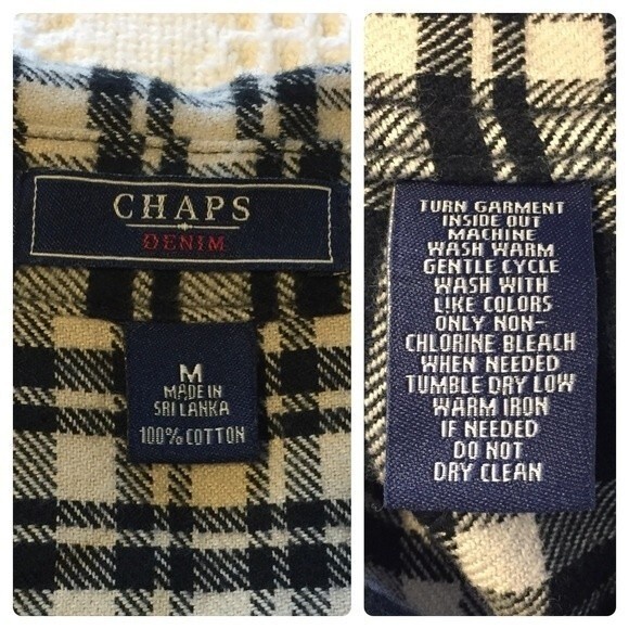 Chaps Flannel Shacket Black Cream Plaid Zipper Front Cotton Long Sleeve Top - Picture 7 of 7